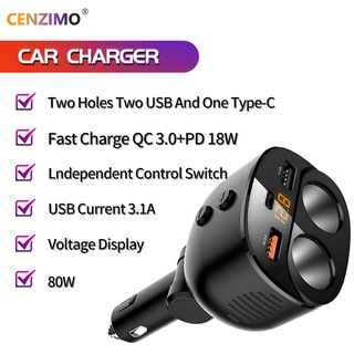 CENZIMO หัวชาร์จในรถ ที่ชาร์จแบตในรถ 80W ช่องPD type C , usb 2.4A  ,3.0A หัวชาร์จแบตในรถ หัวชาร์จพกพา