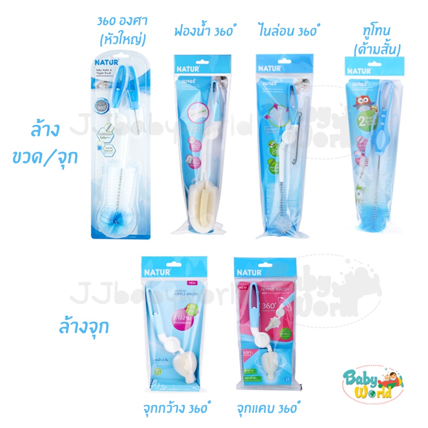 แปรงล้างขวดนม Natur เนเจอร์ รุ่น 360 องศา แปรงล้างจุก ทูโทน