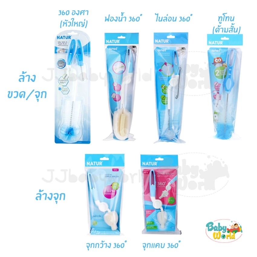 แปรงล้างขวดนม Natur เนเจอร์ รุ่น 360 องศา แปรงล้างจุก ทูโทน