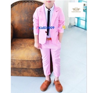 Light Pink Boy Suit ชุดสูท เด็ก สีชมพูอ่อน เซท 3 ชิ้น เสื้อสูท+กางเกง+หูกระต่ายคละสี 7,9,11,13,15,17 (2-11 ปี)