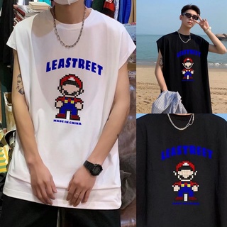 COD M-5XL🌞เสื้อยืดแขนกุดทรงหลวมลําลองสไตล์เกาหลีฤดูร้อนสําหรับผู้ชาย สไตล์สตรีท ภาพการ์ตูน เสื้อแขนกุดผู้ชาย