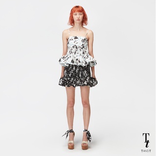 TandT - Tahitian Dance Printed Ruched Peplum Ruffled Top เสื้อสายเดี่ยว รูดระบายทรงพอง ต่อใต้อก พิมพ์ลาย ตาฮิเตียนแด๊นซ์