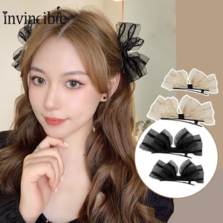 1 Pair Vintage Mesh Butterfly Side Barrette/ INS Lace Bow Duckbill Clip/ Temperament Girls Chiffon Hairpin/ Party Festival Hair Accessories