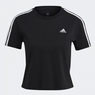 Adidas เสื้อครอปผู้หญิง Essentials Loose 3-Stripes Cropped Tee | Black/White ( GL0777 )