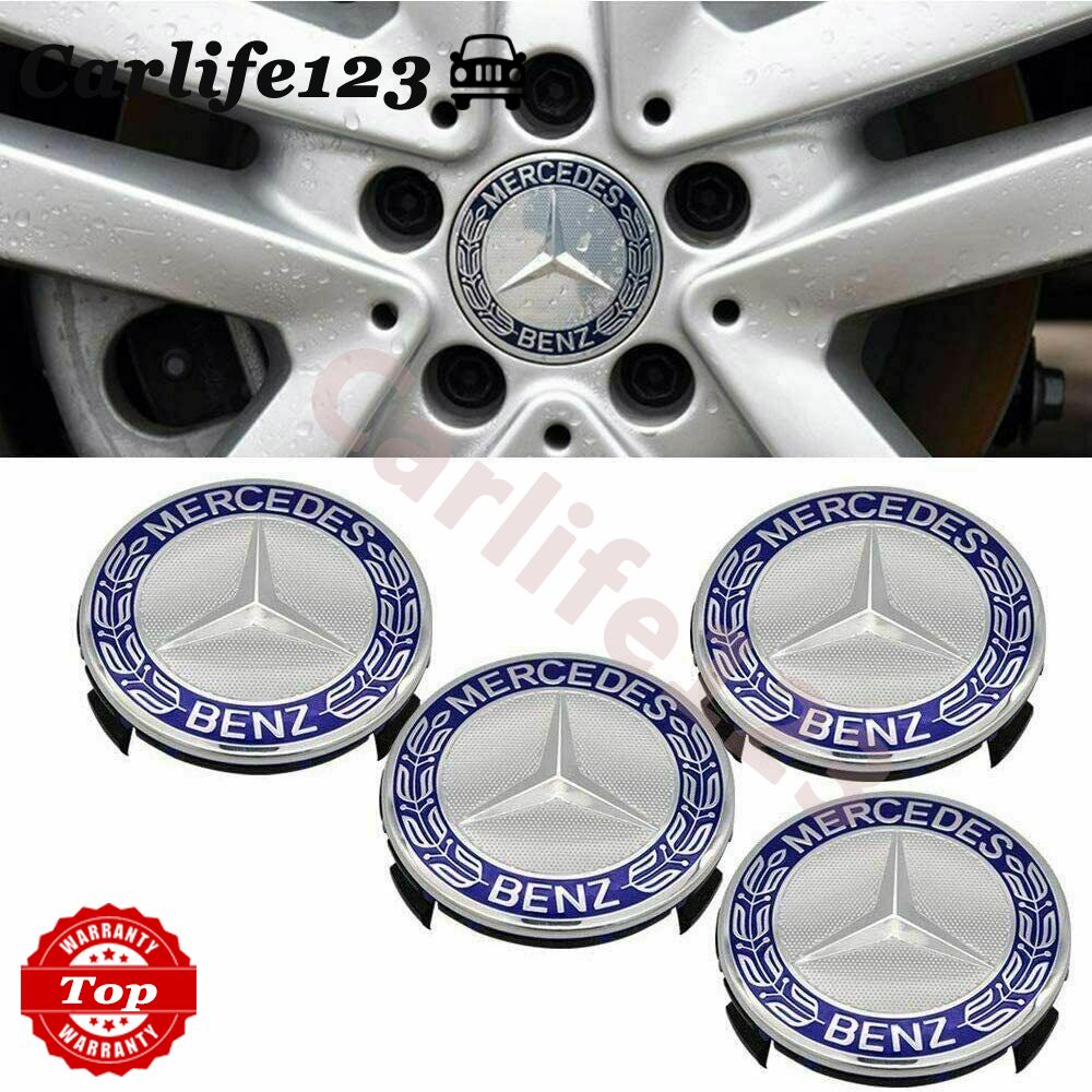 4 ชิ้น 75 มิลลิเมตรศูนย์ล้อขอบหมวกสัญลักษณ์โลโก้สีน้ําเงินเข้มสําหรับ Mercedes Benz C200 C180 C300 GLA250 GLC300
