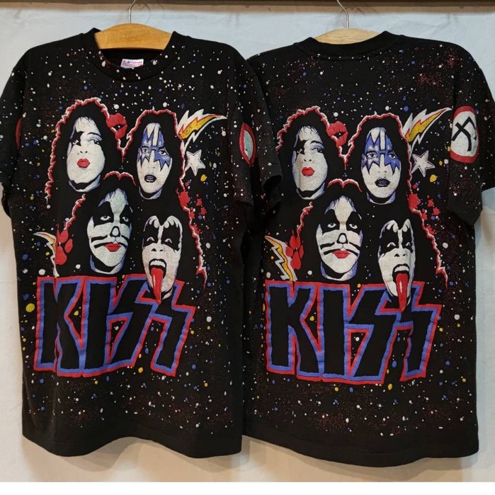 [ KISS ]   OVP All Over Print เสื้อวง เสื้อทัวร์ ผ้าร้อย ฟอกนุ่ม papamama vintage shirt