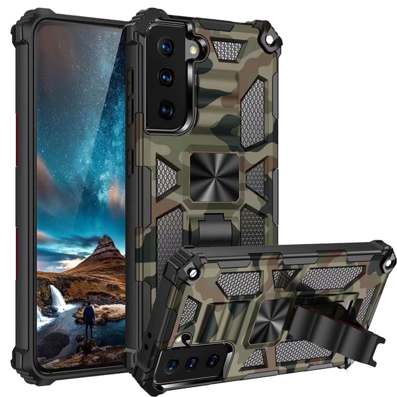 เคสโทรศัพท์มือถือ กันกระแทก ลายพรางทหาร พร้อมที่ตั้งวางแม่เหล็ก สําหรับ Samsung Galaxy S21 05 Note 20 Ultra S20 FE 5G S22 A12