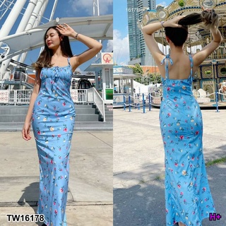 TT16178 	แมกซี่เดรสยาว อกปรับรูดได้ สายผูกไหล่ ซิปหลัง+ยางยืด Long maxi dress, adjustable bust, shoulder straps, back zi