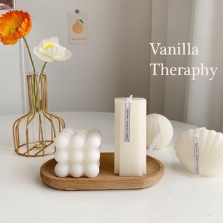 PamtaStore【พร้อมส่งเซตคู่ฐานเทียน】เทียนหอมมินิมอล [キャンドル] กลิ่น Vanilla Therapy หอมนานช่วยการนอน I เทียนหอม I