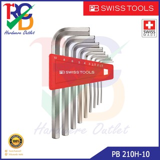 PB Swiss Tools ประแจหกเหลี่ยมสั้น 9 ตัวชุด ขนาด 1.5-10 mm. รุ่น PB 212.H-10 (Hex key L-wrench sets)