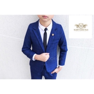 Boy Suit สีนำ้เงิน Blue Sapphire เสื้อสูท+กางเกงนำ้เงินตาราง ขนาด 1-10 ปี