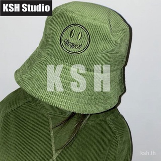 DREW HOUSE Smiling Face Embroidery Bucket Hat Justin Biber Same Style High Street Leisure Corduroy Hat for Men and Women