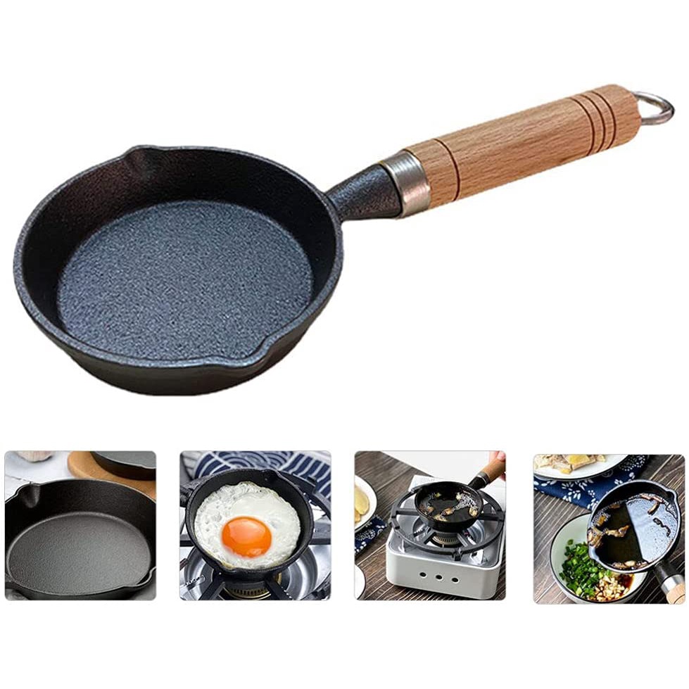 Cast iron Pan, Pan nonstick Pan nonstick omelette skillet wooden handle 3.9 inch