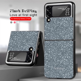 Leather Fold Case For Samsung Galaxy Z Flip 4 3 Flip4 Flip3 ZFlip4 ZFlip3 5G phone Case Luxury Bling Sparkle Glitter Hard PC Frame Shockproof Ultra-thin all-inclusive Back Cover