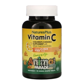 วิตามินสำหรับเด็ก แบบเคี้ยว Natures Plus Source of Life Animal Parade Vitamin C รสส้ม 90 เม็ด วิตามินซี เด็ก natresplus