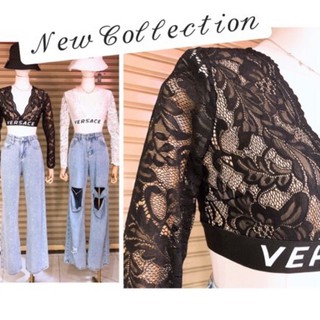 💫New💫 (พร้อมส่ง)CROP VERSACE ลายลูกไม้