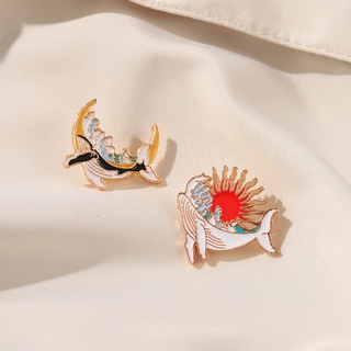 2 Styles Whale Lapel Brooch Enamel Pin Moon Sun Backpack Badge Fashion Accessories Design Sense Collection Gift