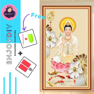 ครอสติสคริสตัล 5d diy diamond painting แบบเม็ด ลาย เจ้าแม่กวนอิม1 ติดเต็ม เม็ดกลม พร้อมส่งจากไทย EnjoyDIY