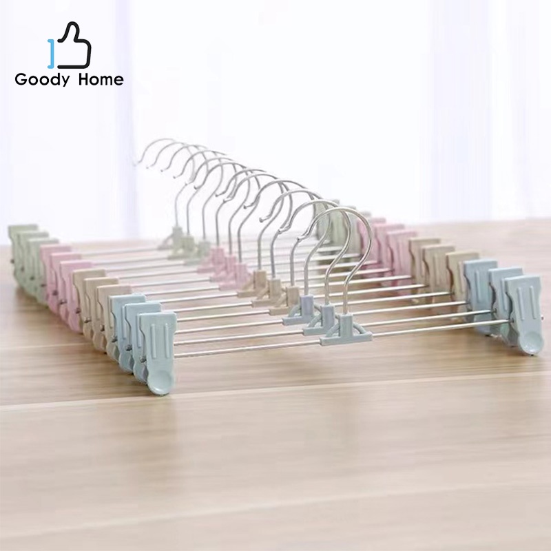Goody Home 1 แพค/10 ชิ้น ไม้แขวนเสื้อแบบมีที่หนีบในตัว ไม้แขวนเสื้อ มีที่หนีบ ไม้หนีบกางเกง ไม้หนีบผ้า มีให้เลือก 4 สี