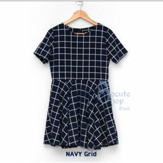 NAVY GRID SWING DRESS