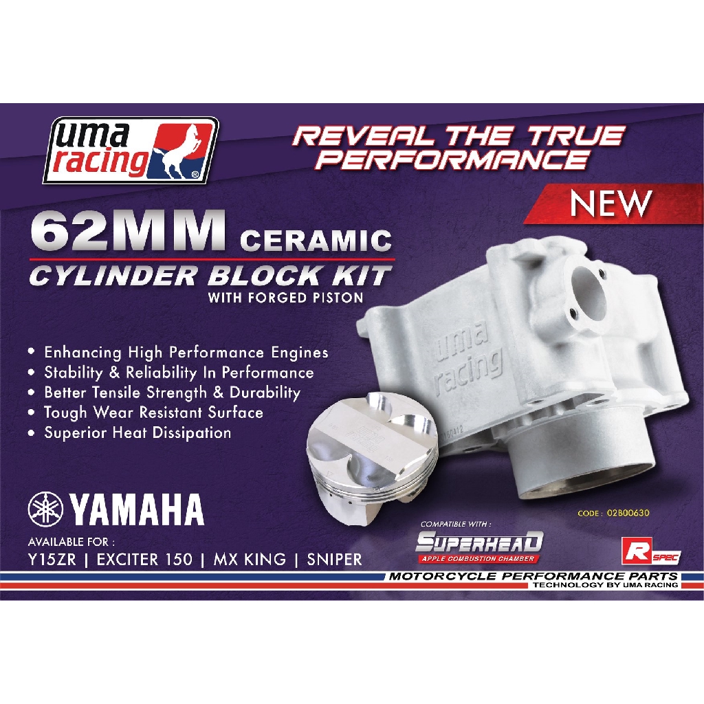 UMA RACING Y15ZR Y15 62MM 65MM RACE SPEC CYLINDER BLOCK KIT (ปีใหม่ -2020)-02B00630/610