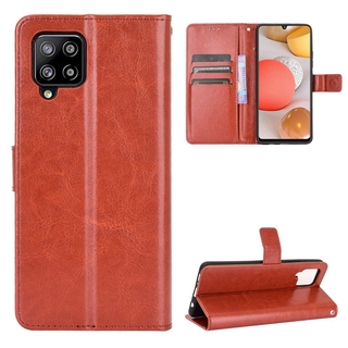 Luxury Crazy Horse PU Leather Casing Samsung Galaxy A42 5G Flip Cover Lanyard Card Holder Wallet Case