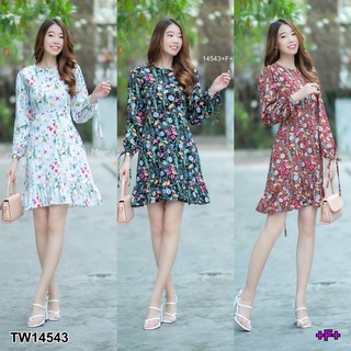 TwinsShopVip💗พร้อมส่ง TW14543 เดรสแขนยาวชายระบายลายดอก