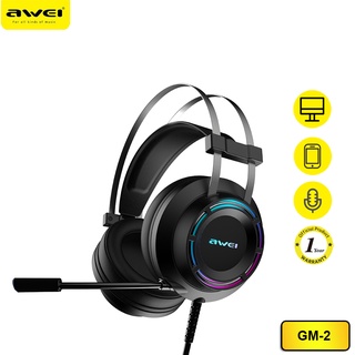 Awei GM-2 HIFI หูฟังแบบมีสาย ป้องกันเสียงรบกวน พร้อมไมโครโฟน E-Sports สําหรับเล่นเกม