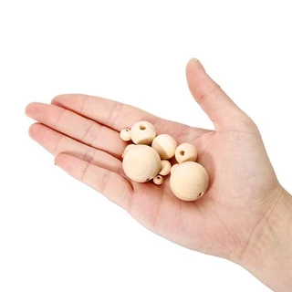 St.kunkka 100Pcs 4-30mm ลูกปัดไม้กลม ลูกปัดไม้ธรรมชาติ สีธรรมชาติเป็นมิตรกับสิ่งแวดล้อมลูกปัดไม้หลวมสำหรับการทำเครื่องประดับ DIY