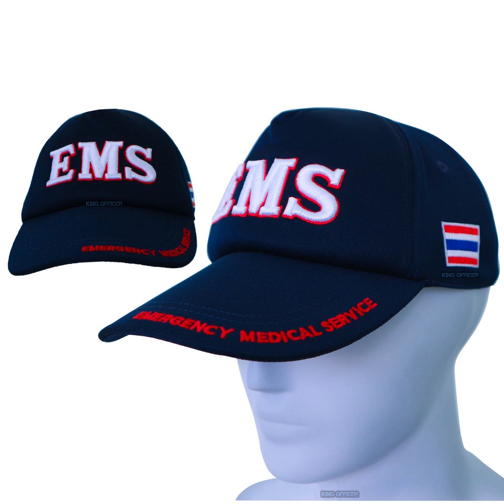 หมวกกู้ภัย กู้ชีพ ปัก EMS ตัวนูน บุฟองน้ำ ปักทั้งใบ สีกรมท่า (Navy Blue) (G35)