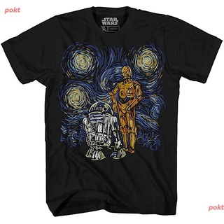 pokt เสื้อยืดผู้ชายและผู้หญิง STAR WARS C-3PO R2-D2 C3PO R2D2 Funny Gogh Starry Night Droids Adult Tee Graphic T-Shirt F