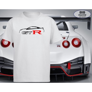 เสื้อยืดผ้าฝ้ายพิมพ์ลายขายดี สตรีทแฟชั่น เสื้อยืด Racing Sport [สีขาว / สีเทา] [GT-R]คอกลม