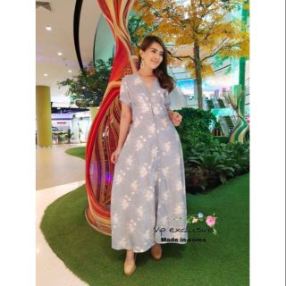 Maxi Dress แขนสั้น พิมลาย กระดุมหน้า