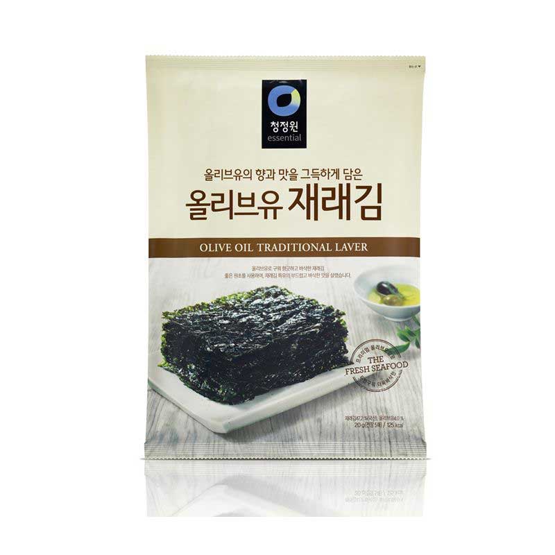 🇰🇷ชองจองวอน สาหร่ายเกาหลีปรุงรส Olive Oil Traditional Laver Chung Jung One Brand Korean Seaweed สาหร่ายเกาหลี 20g(5แผ่น)