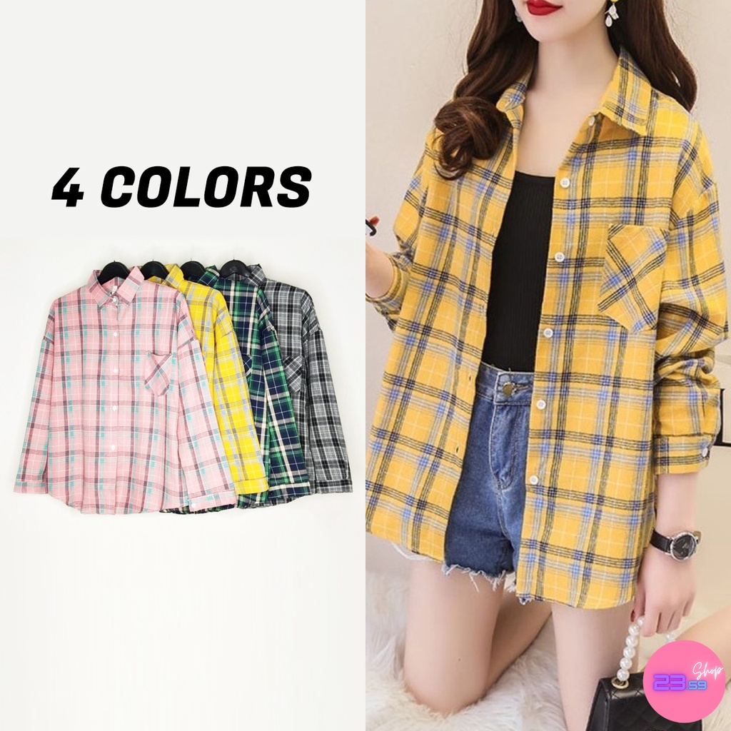 Sale80% เสื้อเชิ้ตลายสก็อต 5 สี คอปกแขนยาว