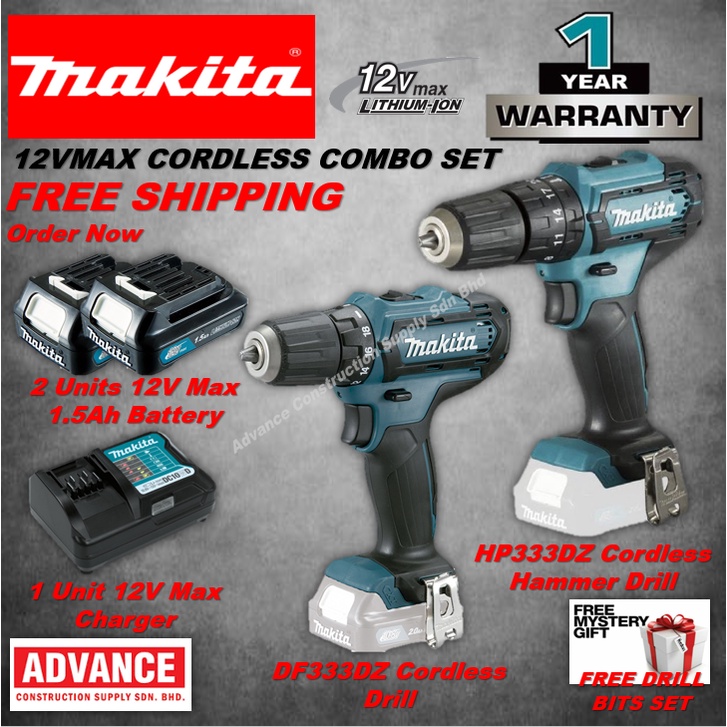 MAKITA DF333DWYE 12Vmax Cordless Driver Drill & HP333DZ 12Vmax Cordless Hammer Drill Combo Set RM609