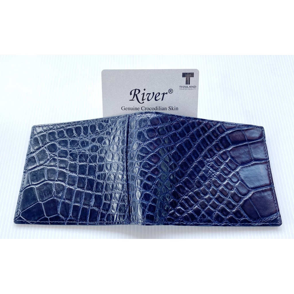 River กระเป๋าสตางค์หนังจระเข้แท้ สีกรมท่า ส่วนท้อง US