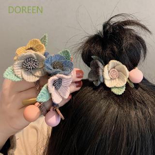 DOREEN ยางมัดผม แต่งดอกไม้ ไหมหรมถัก สำหรับผู้หญิง