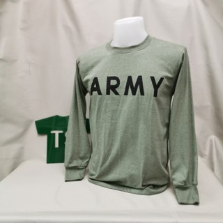 [สินค้าพร้อมส่ง] เสื้อยืดแขนยาวสีพื้นสกรีน ARMY สีเทาเข้ม สีเทาอ่อน และ สีเขียว