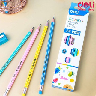 ดินสอไม้ 2B Deli C011-2B Graphite Pencil 2B ดินสอ ทรงหกเหลี่ยม แพ็ค 12 แท่ง