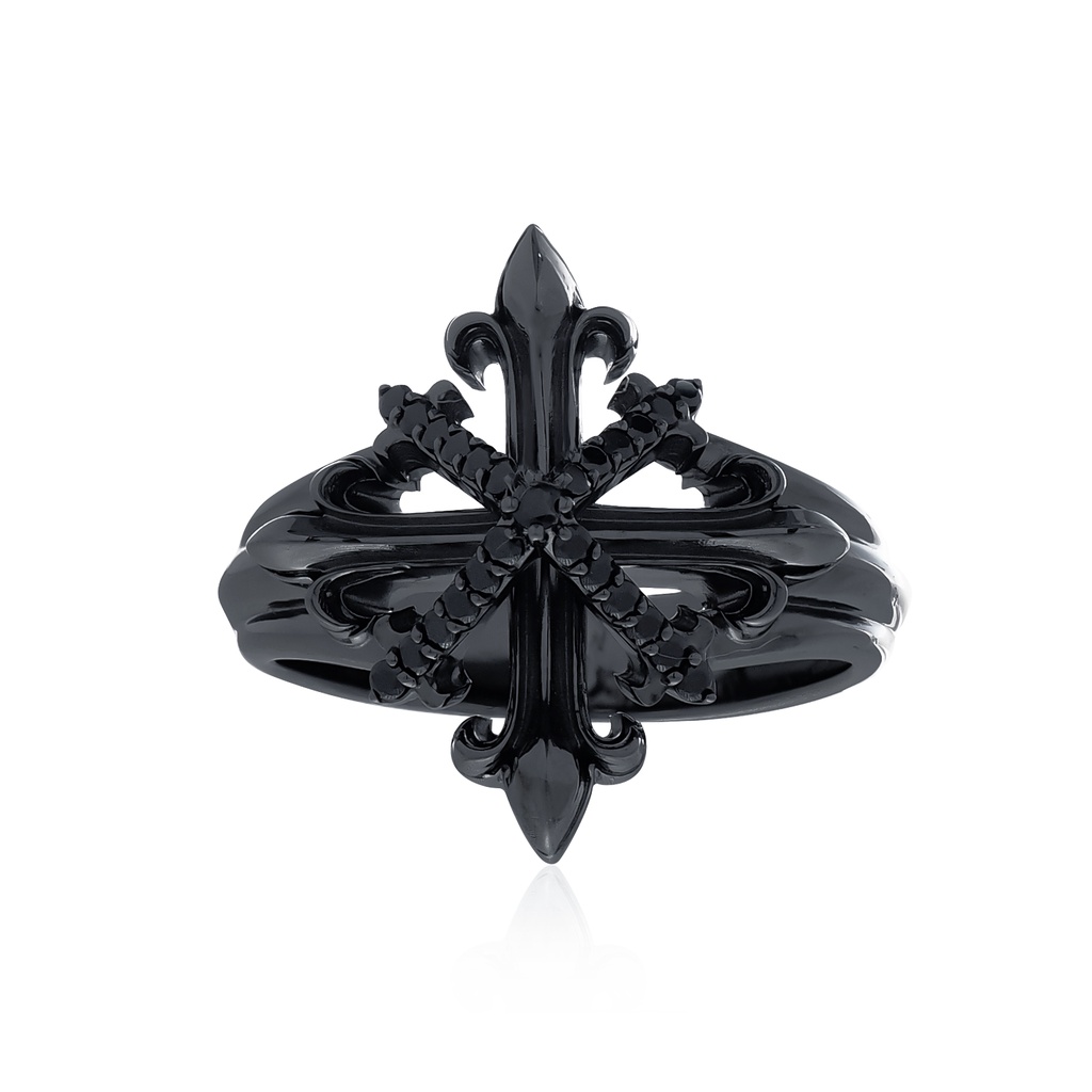 The Rituals Star ring Xtreme - Black เงินแท้ 925 ขัดเงาพิเศษ ชุบแบล็กโรเดียม ฝังคริสตัล -Rituals Star แทนดาว 9 ดวงสำคัญ