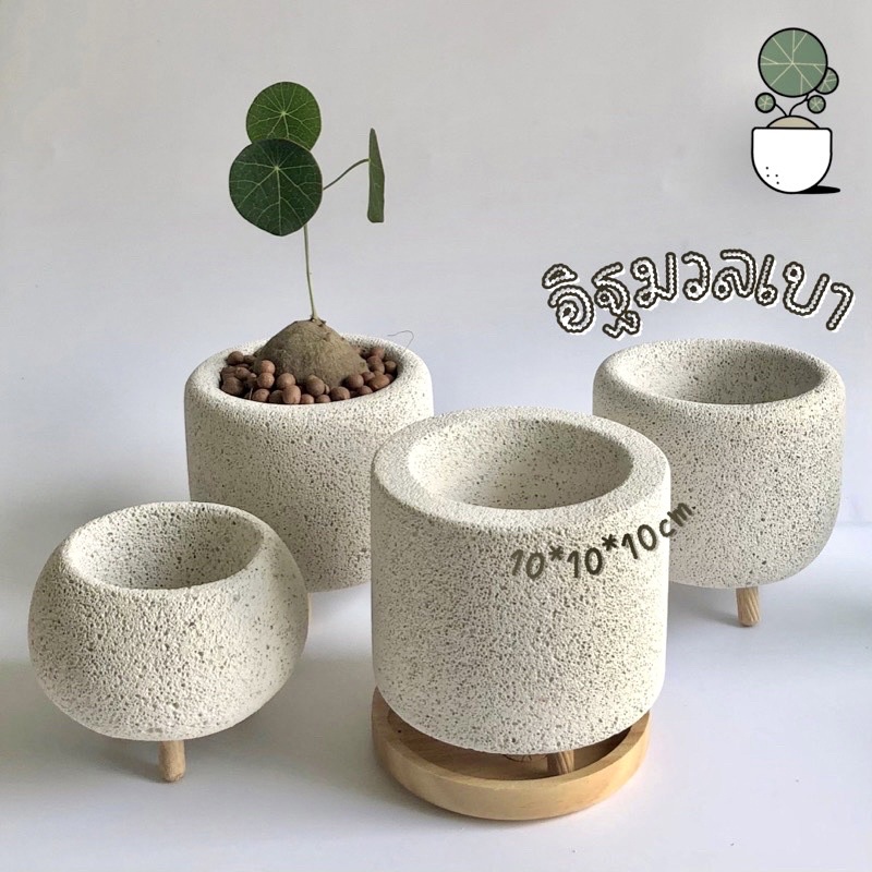 กระถางอิฐมวลเบา🌴 +จานรองไม้ ใส่ต้นไม้  ไซส์น่ารัก ทรงถ้วย กลม ขอบตรง กระถางปลูก