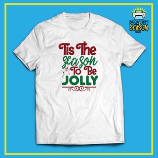 เสื้อยืดผ้าฝ้าย เสื้อยืดคริสต์มาสChristmas Theme White DTF T-Shirt - Merry and Jolly