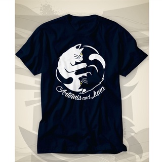เสื้อยืดผ้าฝ้ายพิมพ์ลายขายดี Cx เสื้อยืด - Sailormoon - Artemis and Luna (น้ําเงิน) ขนาดใหญ่ เสื้อผ้าผู้ชาย ผู้หญิง เสื้