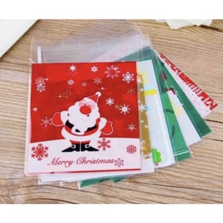 ถุงคุกกี้ฝากาวลาย Christmas 🎅🏻🎄แพ็คละ 100 ใบ ขนาด 10x10 ซม