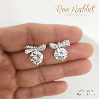 ต่างหูโบว์ เพชร cz เม็ดเดี่ยว - E4812