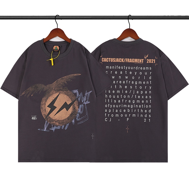 พร้อมส่ง Travis Scott สินค้าใหม่ Cactus Jack FRAGMENT CREATE TEE TS ⚡🦅Lighting Eagle ⚡🦅 แขนสั้น คู่รัก streetwear เสื้อยืดแฟชั่น เสื้อยืดฤดูร้อน [M-XXL]