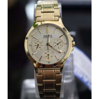 Win Watch Shop Casio Standard รุ่น MTPV300G9A นาฬิกาผู้ชาย สายแสตนเลสสีทอง หน้าปัดทองเต็ม