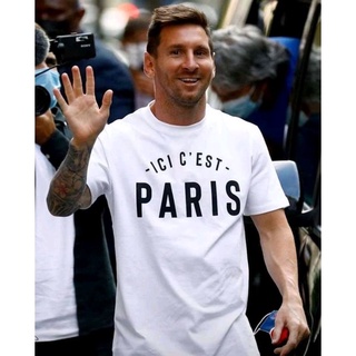 ผ้านุ่ม¤№✼Lionel Messi เสื้อยืด Ici C est Paris • Messi Paris PSG cotton combed T-Shirt