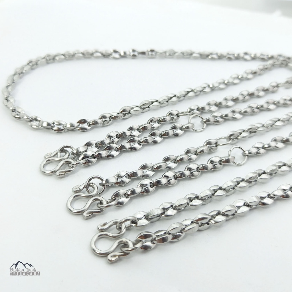 U68 โซ่หนา ลายเม็ดกาแฟ สีเงิน สร้อยคอ ห้อยพระ สร้อยสแตนเลสแท้ สร้อยพระ stainless necklace